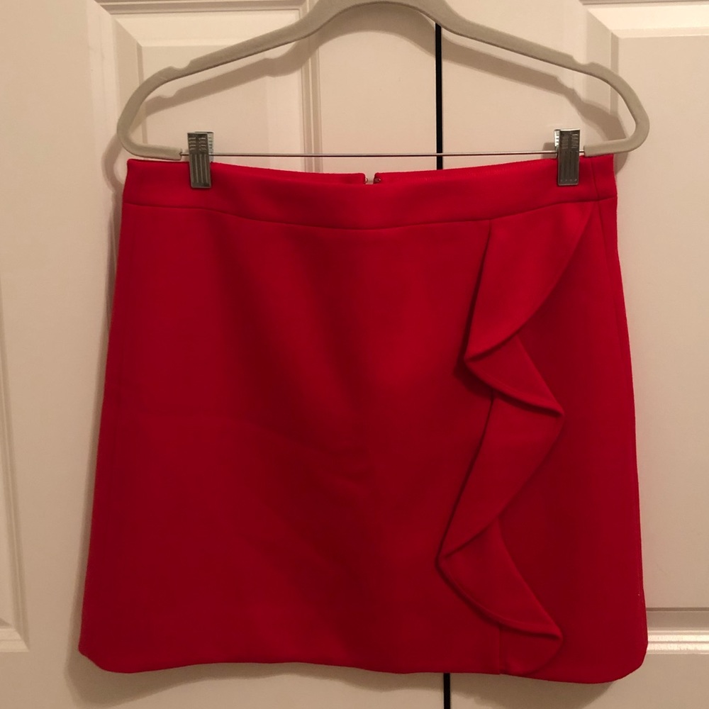 NWT J.crew red ruffle wool skirt